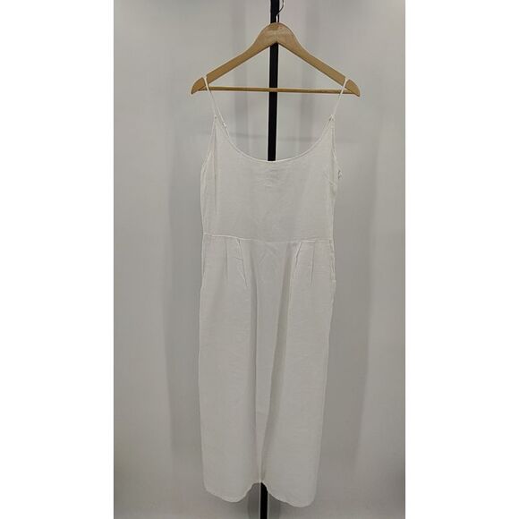 Quince Womens 100% European Linen Scoop Neck Midi Dress White Basic Sleeved M - Picture 2 of 3